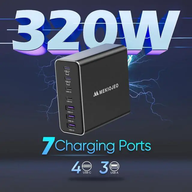 Alt view image 2 of 6 - Aluminum Alloy USB C Charger GaN Charger Fast USB C Charging Station 7 Ports 65W Laptop for MacBook Pro/Air/iPad Pro/iPhone (Coal Black)