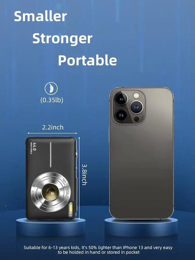 Alt view image 5 of 5 - Digital Camera, FHD 1080P Kids Camera 44MP Point and Shoot Digital Cameras with 32GB SD Card, 16X Zoom, Two Batteries, Lanyard, Compact Small Camera for Kids Boys Girls