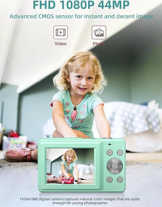 Alt view image 2 of 6 - FHD 1080P Digital Cameras for Kids Boys Girls Compact Digital Point and Shoot Camera with 16X Zoom 32GB Card Small Kids Camera, Green