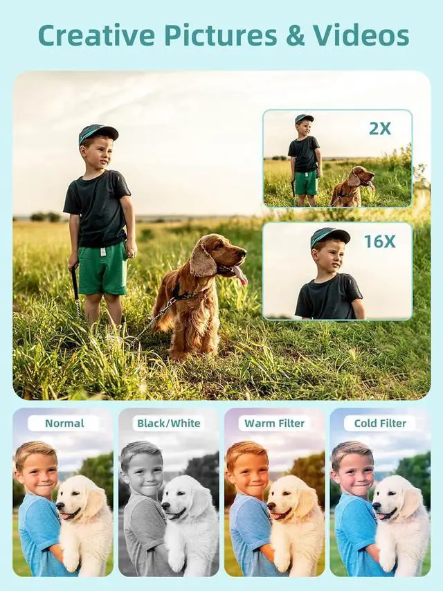 Alt view image 3 of 6 - FHD 1080P Digital Cameras for Kids Boys Girls Compact Digital Point and Shoot Camera with 16X Zoom 32GB Card Small Kids Camera, Green