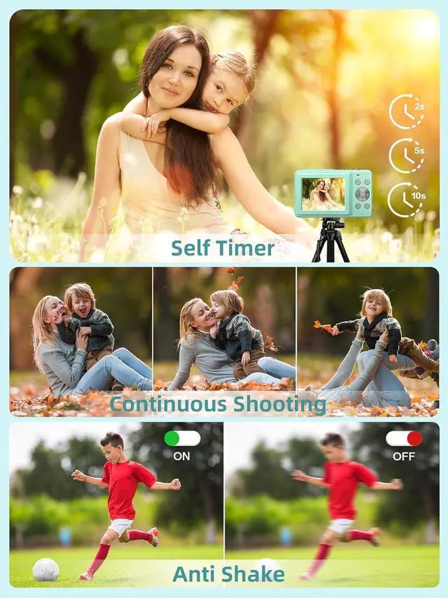 Alt view image 4 of 6 - FHD 1080P Digital Cameras for Kids Boys Girls Compact Digital Point and Shoot Camera with 16X Zoom 32GB Card Small Kids Camera, Green