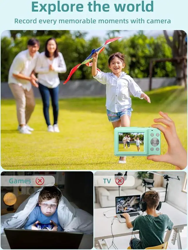 Alt view image 5 of 6 - FHD 1080P Digital Cameras for Kids Boys Girls Compact Digital Point and Shoot Camera with 16X Zoom 32GB Card Small Kids Camera, Green