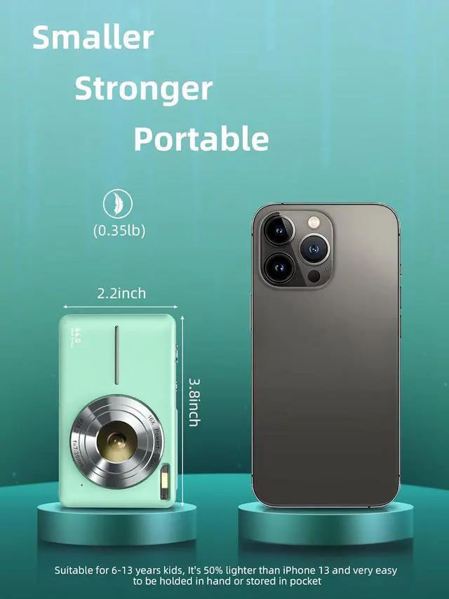 Alt view image 6 of 6 - FHD 1080P Digital Cameras for Kids Boys Girls Compact Digital Point and Shoot Camera with 16X Zoom 32GB Card Small Kids Camera, Green