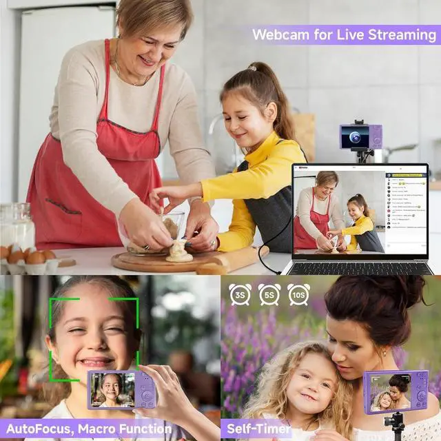 Alt view image 5 of 7 - Digital Camera for Teens, FHD 4K 44MP Digital Camera Purple with 64GB SD Card 16X Digital Zoom, Cameras for Photography Compact Point and Shoot Camera for Teen Boys Girls Kids Camera Digital