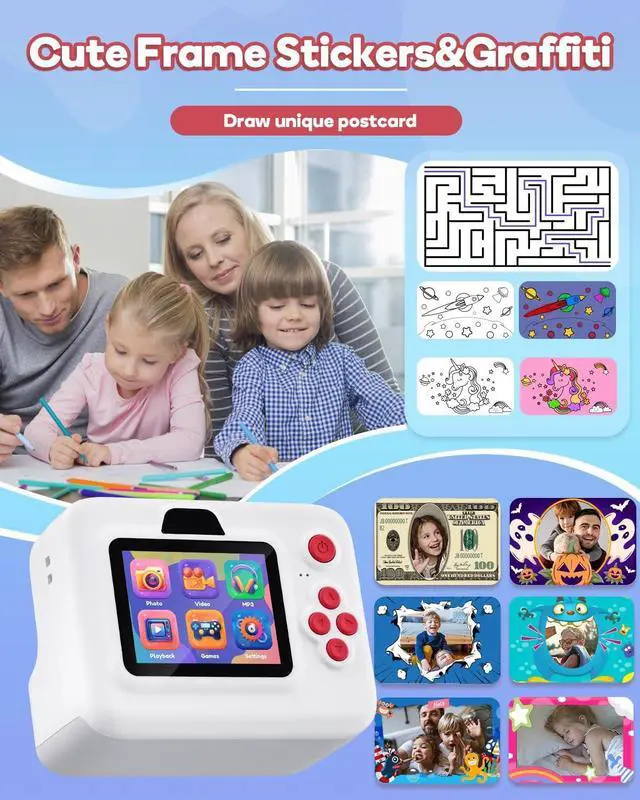 Alt view image 3 of 6 - Instant Print Camera for Kids,2.4 Inch Screen Kids Instant Cameras, Christmas Birthday Gifts for Girls Age 3-12, Portable Toddler Toy for 3 4 5 6 7 8 9 10 Year Old Girls Boys White