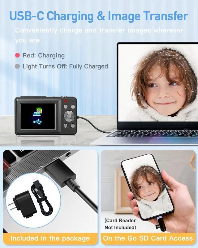 Alt view image 3 of 7 - AiTechny Digital Camera, 1080P FHD Camera for Kids, 44MP Point and Shoot Digital Camera with 32GB Card, Fill Light, 16X Zoom, Anti-Shake, Compact Small Camera Gift for Teens Boys Girls(Black)