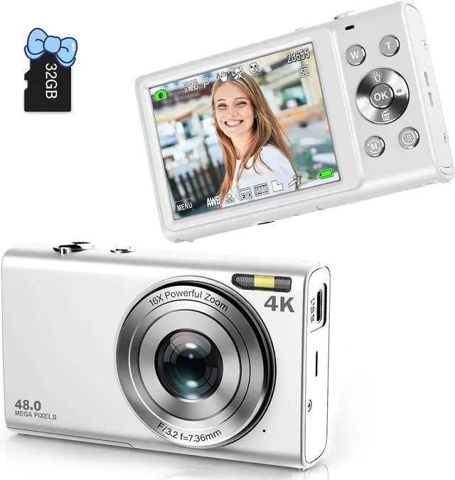 Main image of Digital Camera 4K Auto Focus Vlogging Camera 48MP 16X Digital Zoom Digital Camera with 32GB Memory Card YouTube Portable Compact Small Video Camera for Teens Adult Beginner Kids