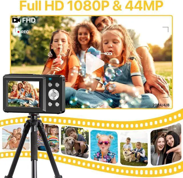 Alt view image 2 of 7 - Digital Camera, FHD 1080P Digital Camera for Kids with 32GB SD Card Compact Point and Shoot Camera 16X Zoom Anti Shake Portable Cameras Small Camera for Teens Boys Girls Seniors with Best Wishes Card
