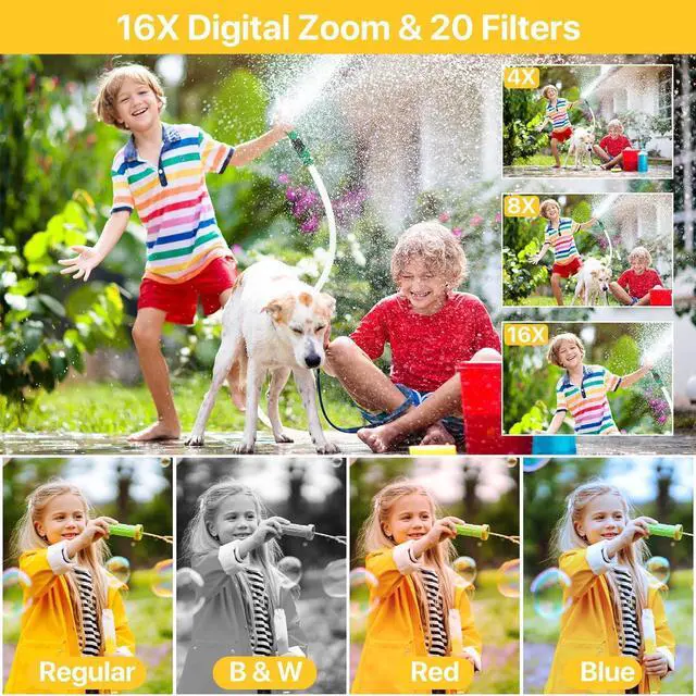 Alt view image 4 of 7 - Digital Camera, FHD 1080P Digital Camera for Kids with 32GB SD Card Compact Point and Shoot Camera 16X Zoom Anti Shake Portable Cameras Small Camera for Teens Boys Girls Seniors with Best Wishes Card