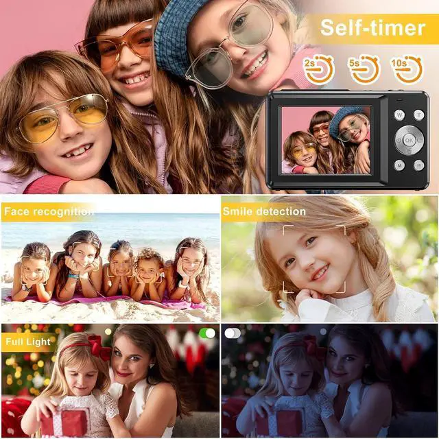 Alt view image 5 of 7 - Digital Camera, FHD 1080P Digital Camera for Kids with 32GB SD Card Compact Point and Shoot Camera 16X Zoom Anti Shake Portable Cameras Small Camera for Teens Boys Girls Seniors with Best Wishes Card