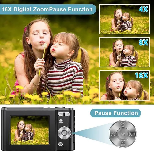 Alt view image 3 of 7 - Digital Baby Camera for Kids Teens Boys Girls Adults,1080P 48MP Kids Camera with 32GB SD Card,2.4 Inch Kids Digital Camera with 16X Digital Zoom, Compact Mini Camera (Black)
