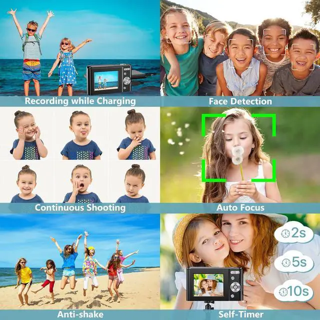 Alt view image 6 of 7 - Digital Baby Camera for Kids Teens Boys Girls Adults,1080P 48MP Kids Camera with 32GB SD Card,2.4 Inch Kids Digital Camera with 16X Digital Zoom, Compact Mini Camera (Black)