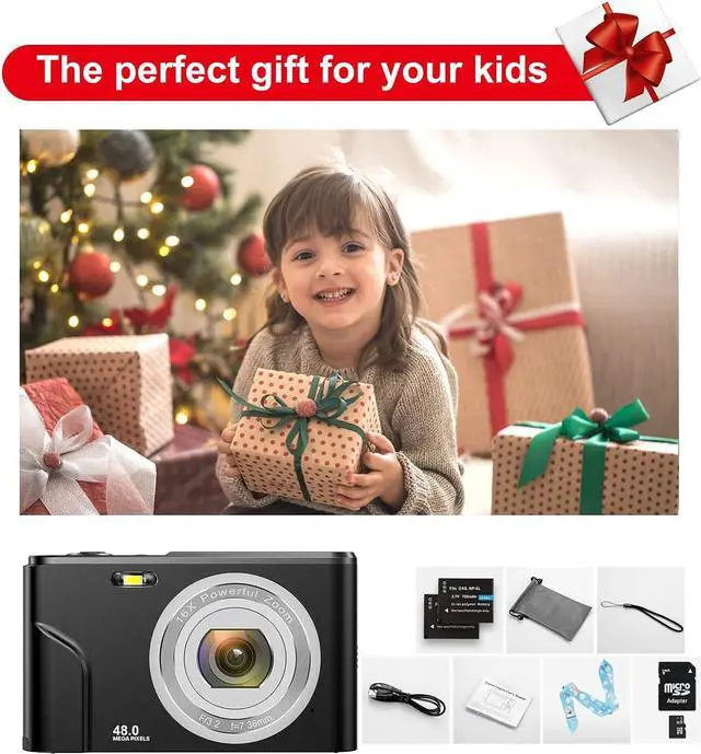 Alt view image 7 of 7 - Digital Baby Camera for Kids Teens Boys Girls Adults,1080P 48MP Kids Camera with 32GB SD Card,2.4 Inch Kids Digital Camera with 16X Digital Zoom, Compact Mini Camera (Black)