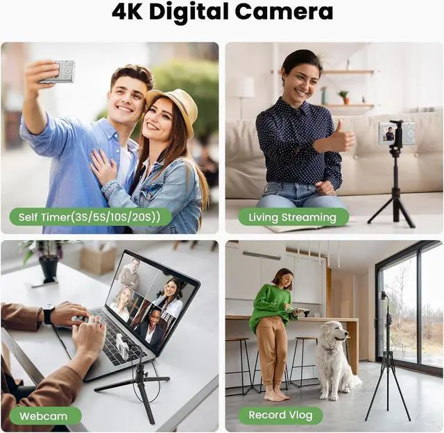 Alt view image 2 of 7 - 4K Digital Camera 64MP Auto Focus Video Camera with 32GB Card 18X Zoom 2 Batteries Compact Vlog Camera for Beginner Student Kids Teen Black