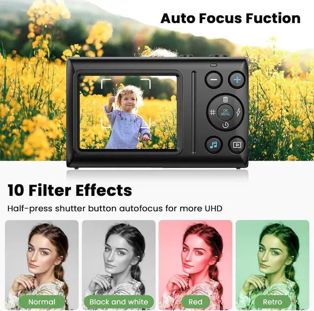 Alt view image 3 of 7 - 4K Digital Camera 64MP Auto Focus Video Camera with 32GB Card 18X Zoom 2 Batteries Compact Vlog Camera for Beginner Student Kids Teen Black