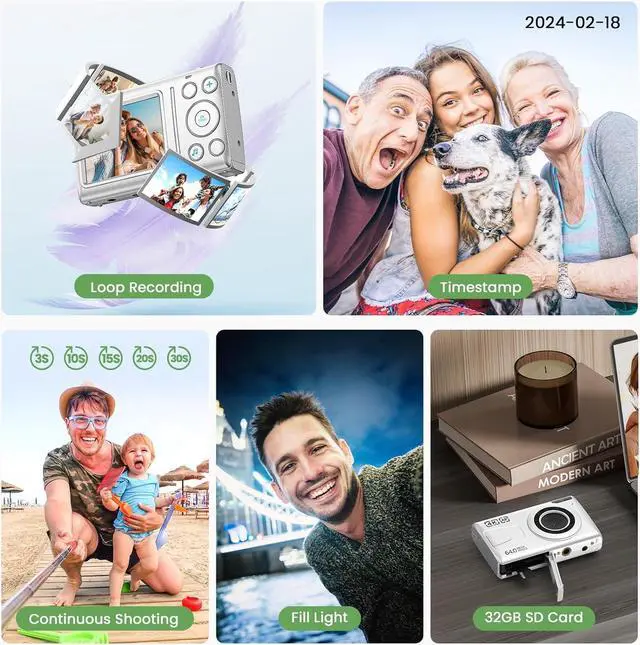 Alt view image 5 of 7 - 4K Digital Camera 64MP Auto Focus Video Camera with 32GB Card 18X Zoom 2 Batteries Compact Vlog Camera for Beginner Student Kids Teen Black