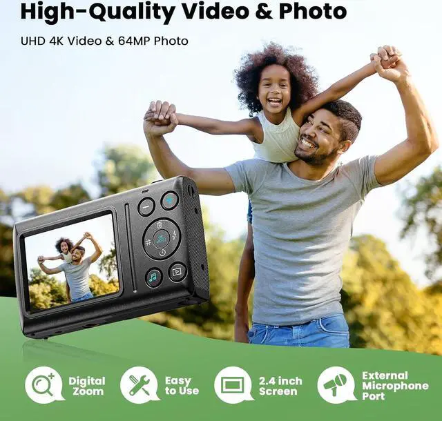 Alt view image 4 of 7 - 4K Digital Camera 64MP Auto Focus Video Camera with 32GB Card 18X Zoom 2 Batteries Compact Vlog Camera for Beginner Student Kids Teen Black