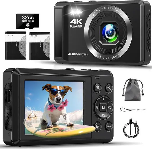 Main image of Digital Camera - 4K 44MP UHD Digital Cameras for Photography - Autofocus Point and Shoot Vlogging Camera with 16X Zoom, 32GB SD Card, 2 Batteries - Compact Small Camera for Kids Teens Boys Girls