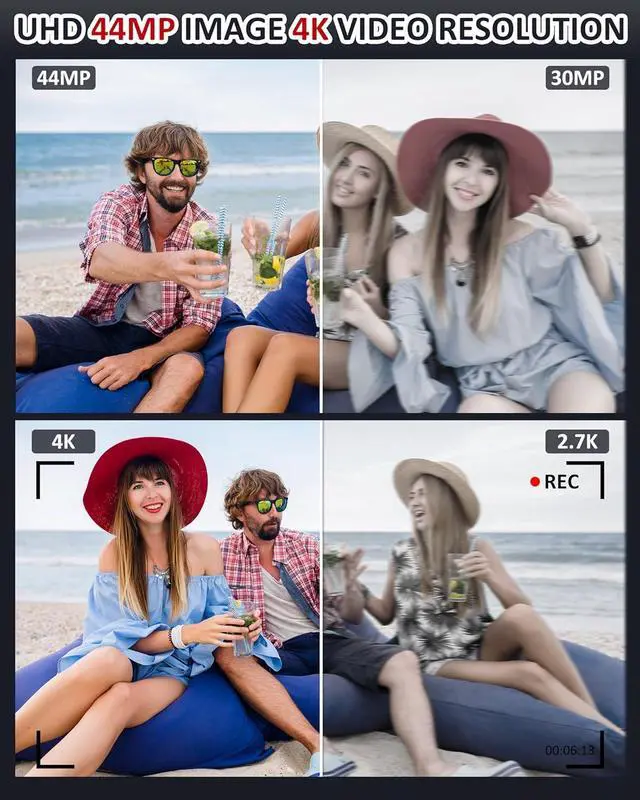 Alt view image 2 of 7 - Digital Camera - 4K 44MP UHD Digital Cameras for Photography - Autofocus Point and Shoot Vlogging Camera with 16X Zoom, 32GB SD Card, 2 Batteries - Compact Small Camera for Kids Teens Boys Girls