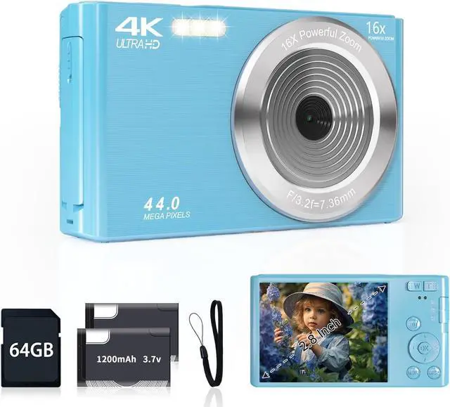Main image of Digital Camera for Teens, FHD 4K 44MP Digital Camera Autofocus with 64GB SD Card 16X Zoom, Cameras for Photography Compact Point and Shoot Camera for Teen Boy Girl Kids Camera Beginner