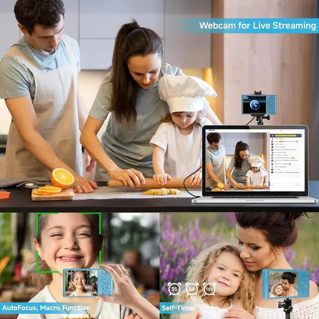 Alt view image 5 of 7 - Digital Camera for Teens, FHD 4K 44MP Digital Camera Autofocus with 64GB SD Card 16X Zoom, Cameras for Photography Compact Point and Shoot Camera for Teen Boy Girl Kids Camera Beginner