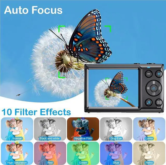 Alt view image 6 of 7 - Digital Camera, 4K Kids Camera for Photography, 64MP MP3 Player Compact Video Camera 18X Digital Zoom Vlogging Camera for YouTube, Auto Focus Point and Shoot Digital Cameras Gift for Students Teens