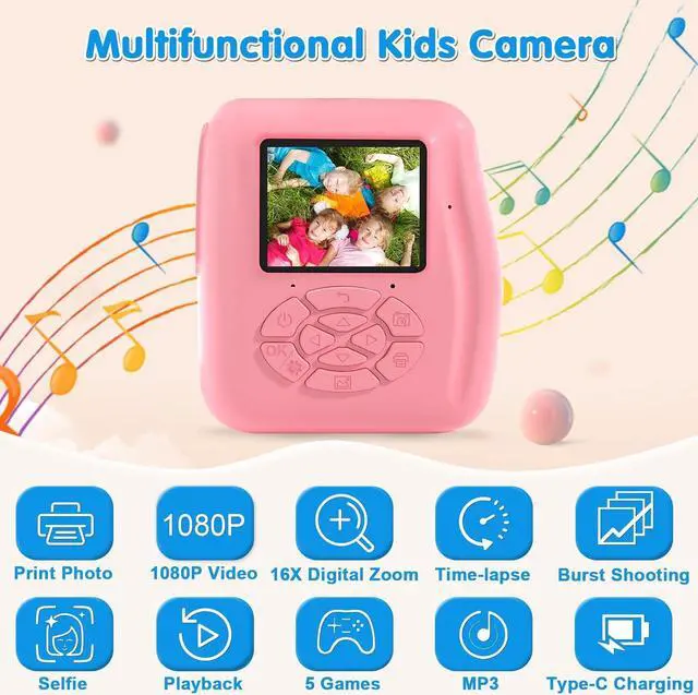 Alt view image 2 of 6 - Kids Camera Instant Print - Kids Instant Cameras That Print Photos Digital Camera for Kids 1080P Toys Camera with Instant Pictures Birthday Gifts for 3 4 5 6 7 8 9 10 11 12 Year Old Girls Boys