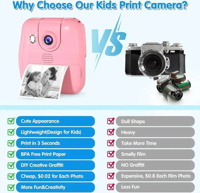 Alt view image 6 of 6 - Kids Camera Instant Print - Kids Instant Cameras That Print Photos Digital Camera for Kids 1080P Toys Camera with Instant Pictures Birthday Gifts for 3 4 5 6 7 8 9 10 11 12 Year Old Girls Boys