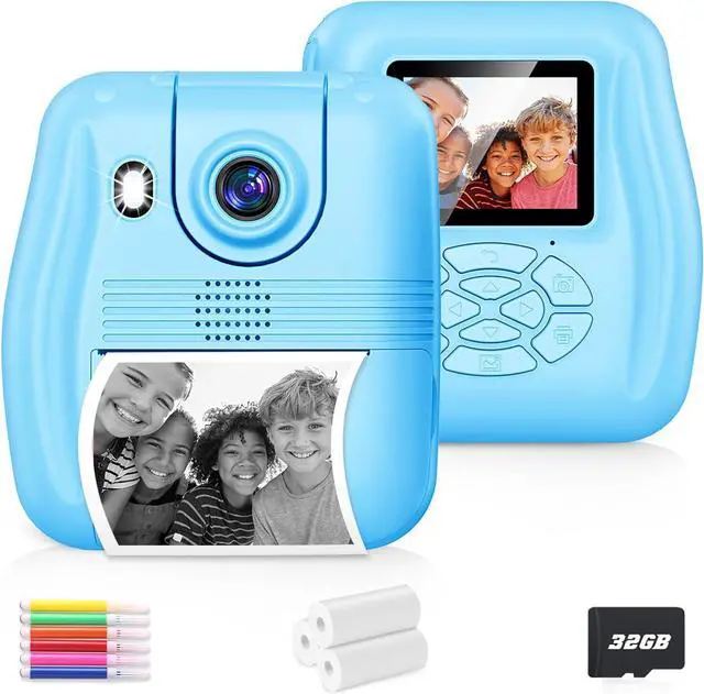 Main image of Kids Camera Instant Print, Toy for Kid Christmas Birthday Gift for Boy Girl Age 3-12, 12MP Selfie Toddler Portable Digital Camera, 1080P Child Travel Video Camera with Print Paper, 32GB SD Card-Blue