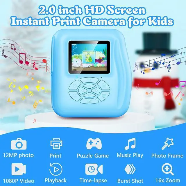 Alt view image 2 of 7 - Kids Camera Instant Print, Toy for Kid Christmas Birthday Gift for Boy Girl Age 3-12, 12MP Selfie Toddler Portable Digital Camera, 1080P Child Travel Video Camera with Print Paper, 32GB SD Card-Blue