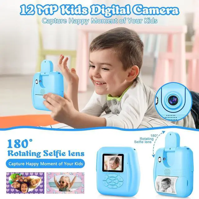 Alt view image 3 of 7 - Kids Camera Instant Print, Toy for Kid Christmas Birthday Gift for Boy Girl Age 3-12, 12MP Selfie Toddler Portable Digital Camera, 1080P Child Travel Video Camera with Print Paper, 32GB SD Card-Blue