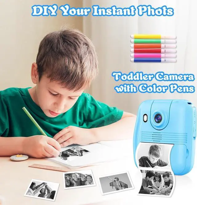 Alt view image 5 of 7 - Kids Camera Instant Print, Toy for Kid Christmas Birthday Gift for Boy Girl Age 3-12, 12MP Selfie Toddler Portable Digital Camera, 1080P Child Travel Video Camera with Print Paper, 32GB SD Card-Blue