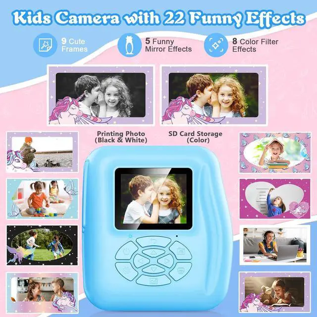 Alt view image 6 of 7 - Kids Camera Instant Print, Toy for Kid Christmas Birthday Gift for Boy Girl Age 3-12, 12MP Selfie Toddler Portable Digital Camera, 1080P Child Travel Video Camera with Print Paper, 32GB SD Card-Blue