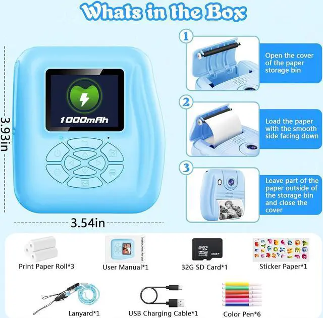 Alt view image 7 of 7 - Kids Camera Instant Print, Toy for Kid Christmas Birthday Gift for Boy Girl Age 3-12, 12MP Selfie Toddler Portable Digital Camera, 1080P Child Travel Video Camera with Print Paper, 32GB SD Card-Blue