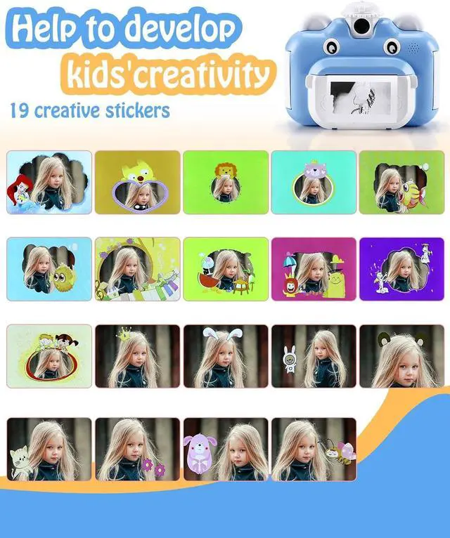 Alt view image 3 of 7 - Barchrons Instant Print Digital Kids Camera 1080P Rechargeable Kids Camera Video Camera with 32G SD Card for 6-12 Years Old Birthday Gift