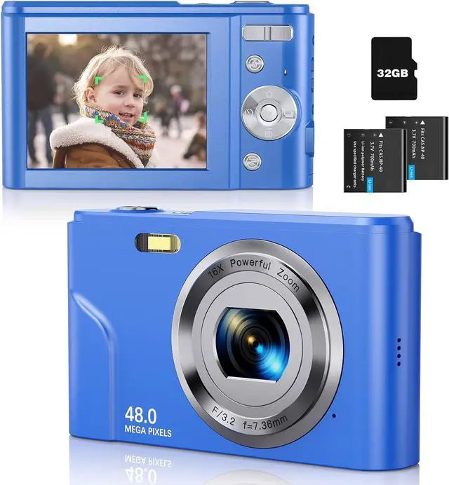 Main image of Digital Camera Auto Focus Point and Shoot Camera, FHD 1080P 48MP Kids Camera with 32GB Memory Card,16X Zoom Vlogging Camera Small Digital Cameras for Kids Teenagers Students Blue