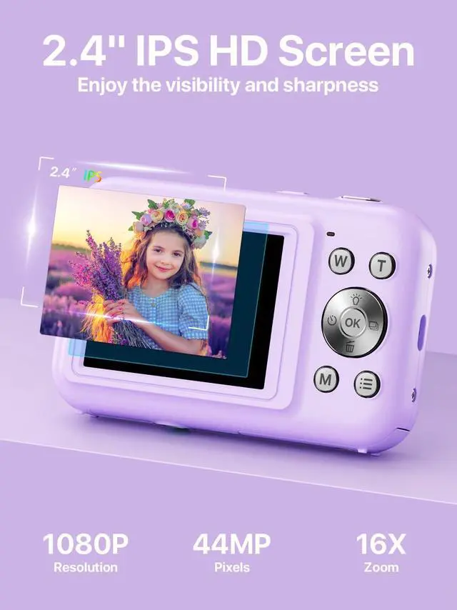 Alt view image 2 of 7 - Digital Camera, FHD 1080P Kids Camera with 32GB SD Card 16X Digital Zoom Portable Small Camera, Compact Point and Shoot Camera Mini Digital Camera for Teens Kids Boys Girls Students Seniors - Purple