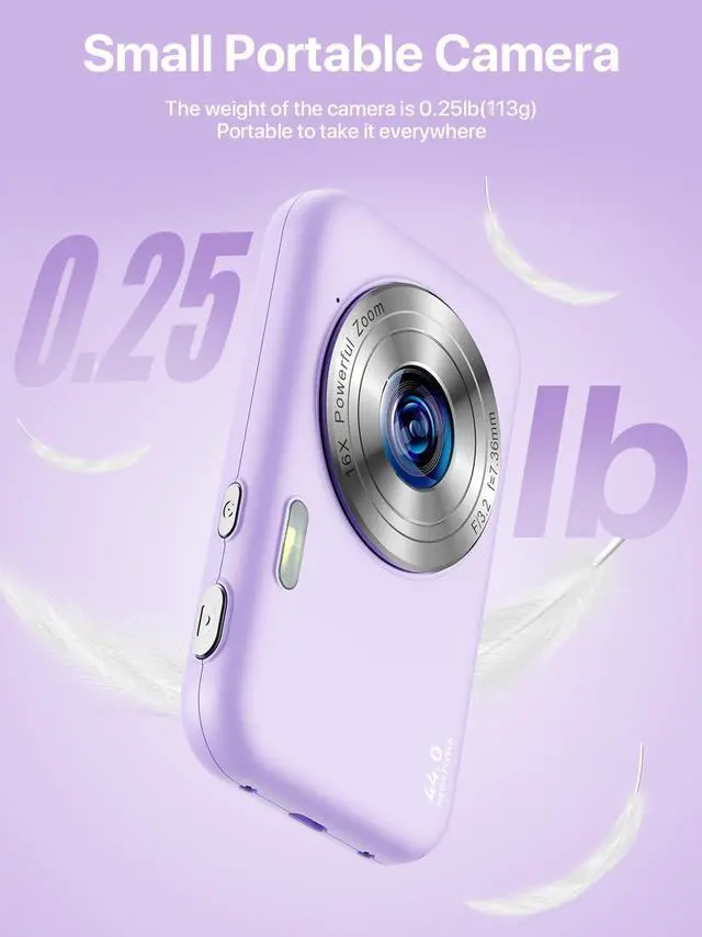 Alt view image 5 of 7 - Digital Camera, FHD 1080P Kids Camera with 32GB SD Card 16X Digital Zoom Portable Small Camera, Compact Point and Shoot Camera Mini Digital Camera for Teens Kids Boys Girls Students Seniors - Purple