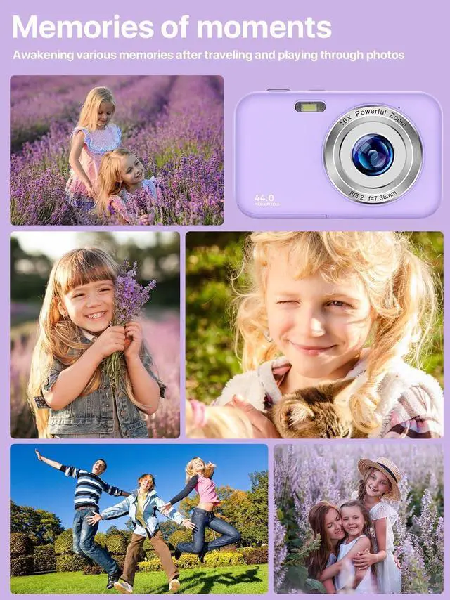 Alt view image 7 of 7 - Digital Camera, FHD 1080P Kids Camera with 32GB SD Card 16X Digital Zoom Portable Small Camera, Compact Point and Shoot Camera Mini Digital Camera for Teens Kids Boys Girls Students Seniors - Purple