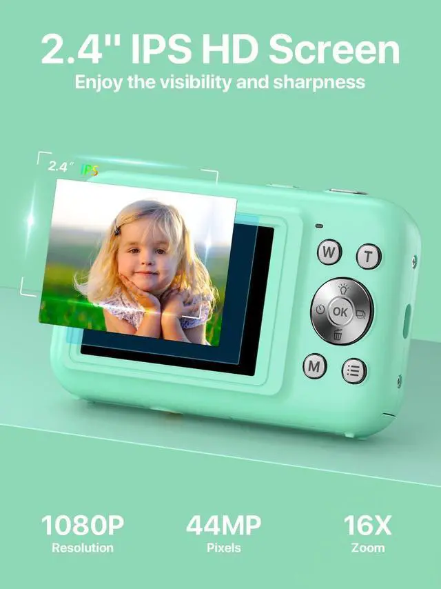 Alt view image 2 of 7 - Digital Camera, FHD 1080P Kids Camera with 32GB SD Card 16X Digital Zoom Portable Small Camera, Compact Point and Shoot Camera Mini Digital Camera for Teens Kids Boys Girls Students Seniors - Green
