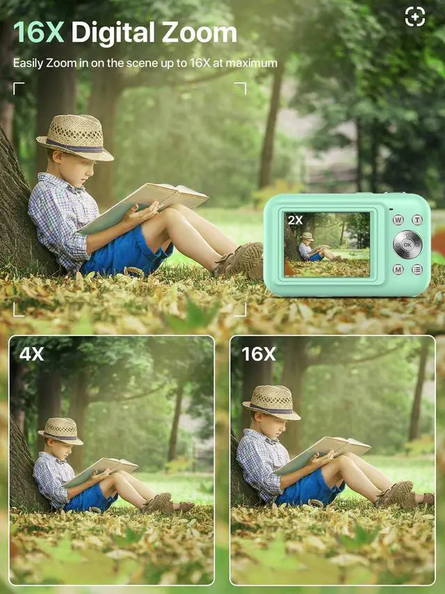 Alt view image 3 of 7 - Digital Camera, FHD 1080P Kids Camera with 32GB SD Card 16X Digital Zoom Portable Small Camera, Compact Point and Shoot Camera Mini Digital Camera for Teens Kids Boys Girls Students Seniors - Green