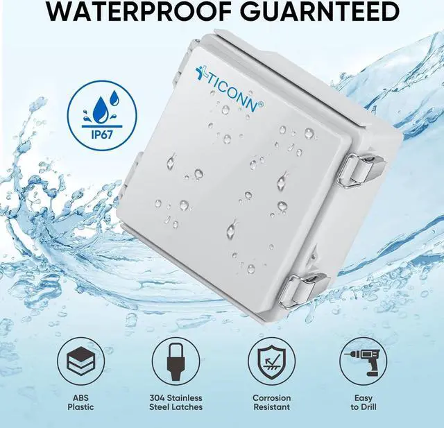 Alt view image 2 of 7 - TICONN Waterproof Electrical Junction Box IP67 ABS Plastic Enclosure with Hinged Cover with Mounting Plate, Wall Brackets, Cable Glands (Off-White, 5.9"x5.9"x3.5")
