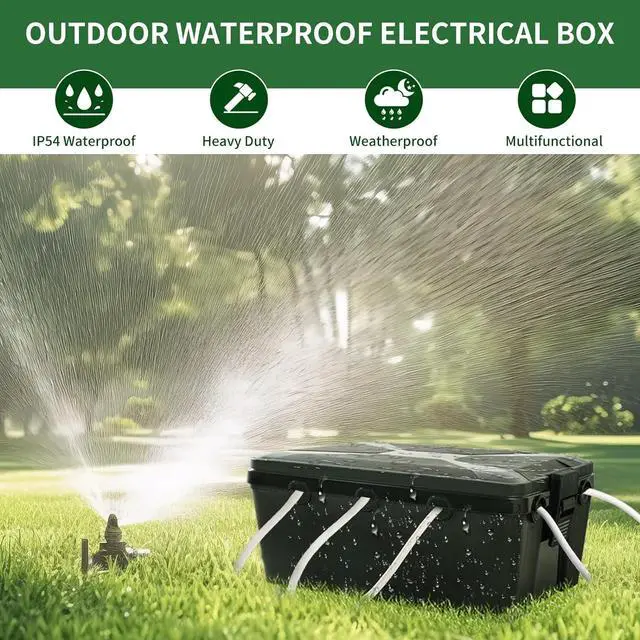 Alt view image 3 of 7 - TOTUFY Large Outdoor Electrical Box Waterproof (12.9 x 8.3 x 5.2 inch), IP54 Weatherproof Extension Cord Cover with 7 Cable Seal Entry, Protect Power Strip, Timer Outlet Plug, Holiday Light, Black