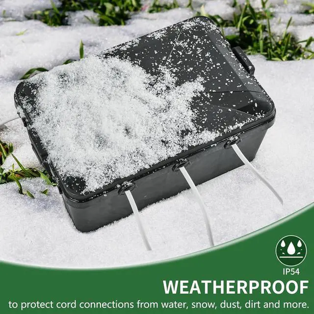 Alt view image 7 of 7 - TOTUFY Large Outdoor Electrical Box Waterproof (12.9 x 8.3 x 5.2 inch), IP54 Weatherproof Extension Cord Cover with 7 Cable Seal Entry, Protect Power Strip, Timer Outlet Plug, Holiday Light, Black