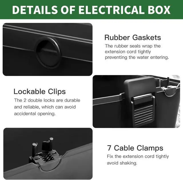 Alt view image 5 of 7 - TOTUFY Large Outdoor Electrical Box Waterproof (12.9 x 8.3 x 5.2 inch), IP54 Weatherproof Extension Cord Cover with 7 Cable Seal Entry, Protect Power Strip, Timer Outlet Plug, Holiday Light, Black