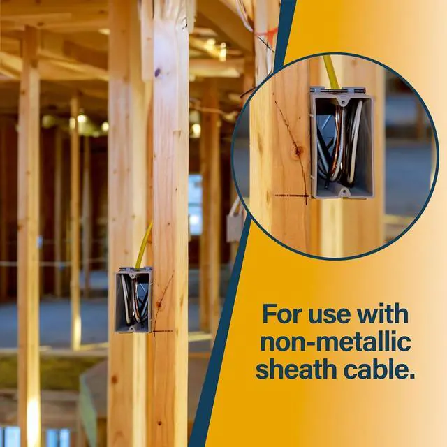 Alt view image 7 of 7 - (Pack of 16) Plastic Electrical Box, Grey Outlet Box, Single Gang New Work Junction Box, Captive Nails, 20 cu. Inches, Length 3-5/8'', Width 2-1/8'', Depth 3-1/4''