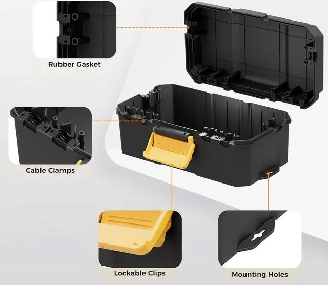 Alt view image 4 of 7 - Diivoo Outdoor Electrical Box Waterproof, Weatherproof Extension Cord Cover, Outdoor Plug Cover, Outdoor Extension Cord Box, Black