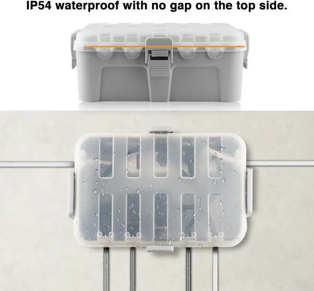 Alt view image 7 of 7 - Flemoon Large Outdoor Electrical Box with Transparent Lid, IP54 Waterproof Box with Clear Cover, Weatherproof Extension Cord Cover for Photocell Light Sensor Timer, Power Strip, Outlet, Plug, Socket
