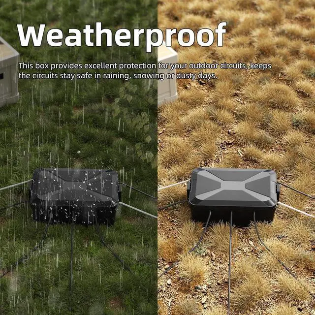 Alt view image 3 of 6 - Joinfworld Large Outdoor Electrical Box 13x8x5 Outdoor Extension Cord Cover Waterproof Weatherproof Connection Box Black Outside Power Cord Protector Enclosure for Cable Wire Power Strip Outlet Plug