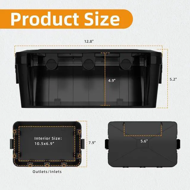 Alt view image 5 of 6 - Joinfworld Large Outdoor Electrical Box 13x8x5 Outdoor Extension Cord Cover Waterproof Weatherproof Connection Box Black Outside Power Cord Protector Enclosure for Cable Wire Power Strip Outlet Plug